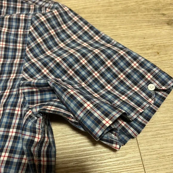Fred Perry Mens Short Sleeve Plaid Button Down Size M Blue White Red Sham 69 Oi! - Picture 5 of 10